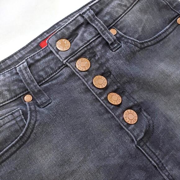 Guess | High Waist Distressed Button Up Shorts with Rhinestone Logo on Back - Picture 4 of 9